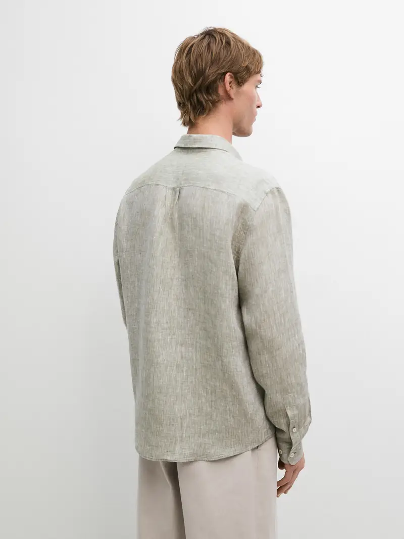 Camicia Morbida Con Tasca In Lino - Verde Biliardo - - Massimo Dutti - Maschile