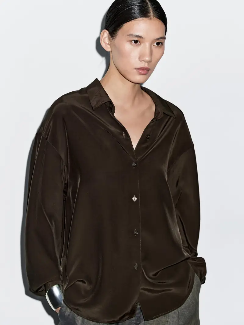 Camicia Morbida In Tessuto Tecnico - Marrone - - Massimo Dutti - Femminile