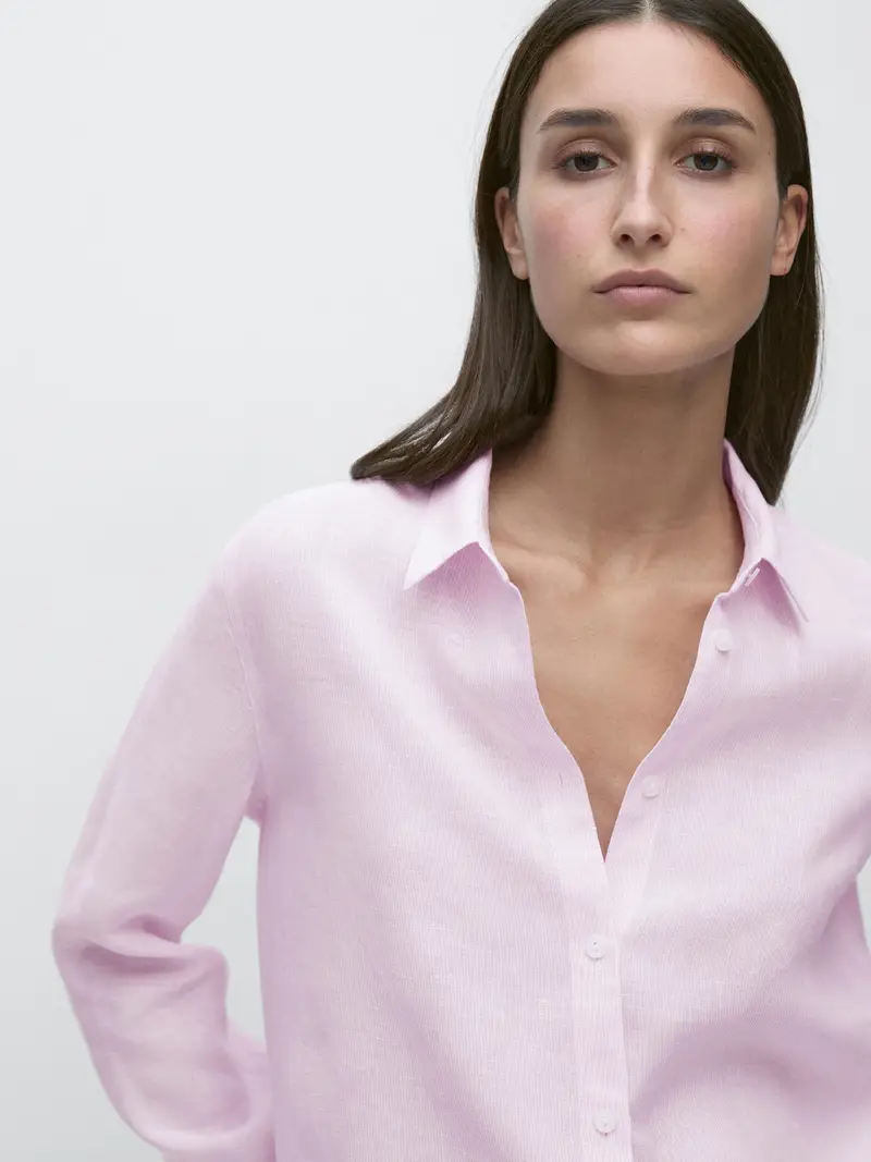 Camicia Morbida Millerighe 100% Lino - Rosa - (It 46) - Massimo Dutti - Femminile