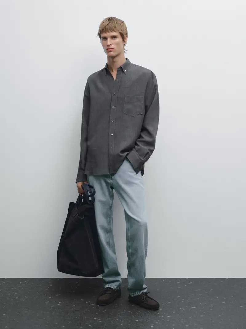 Camicia Morbida Regular Fit - Grigio Scuro - - Massimo Dutti - Maschile