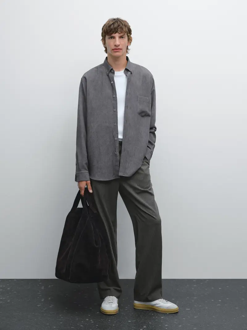 Camicia Morbida Regular Fit - Grigio Scuro - - Massimo Dutti - Maschile