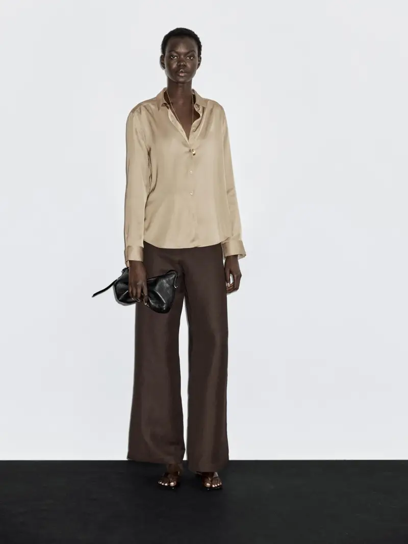 Camicia Morbida Satinata - Beige - - Massimo Dutti - Femminile