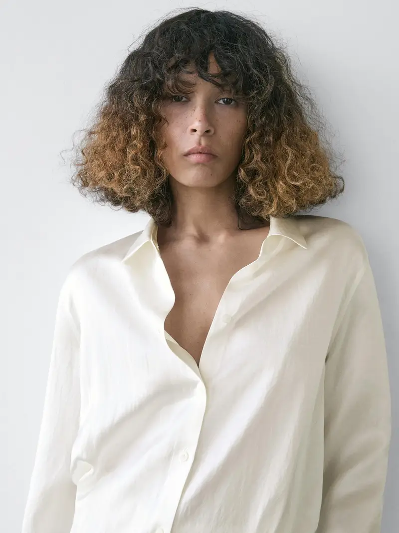 Camicia Morbida Satinata - Bianco Roto - - Massimo Dutti - Femminile