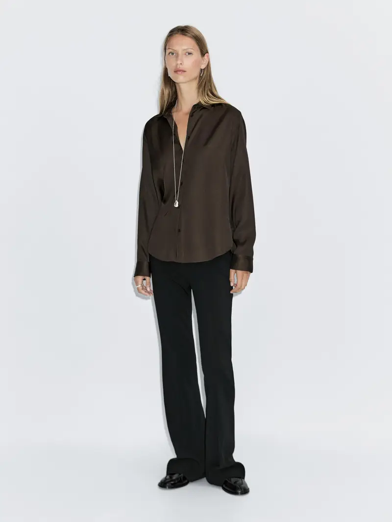 Camicia Morbida Satinata - Marrone - - Massimo Dutti - Femminile
