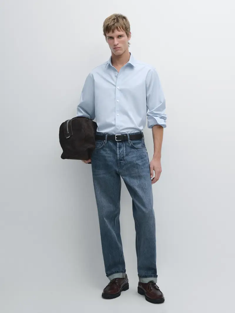 Camicia Regular Fit 100% Cotone - Celeste - - Massimo Dutti - Maschile