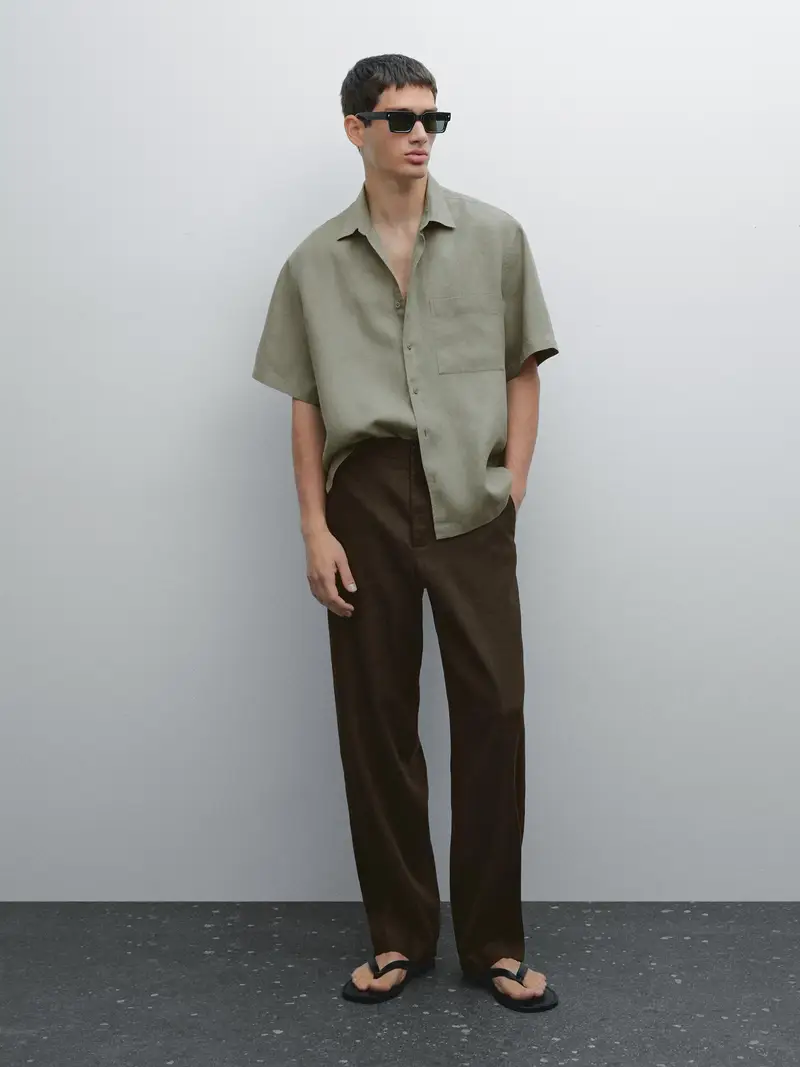 Camicia Regular Fit A Maniche Corte - Verde - - Massimo Dutti - Maschile