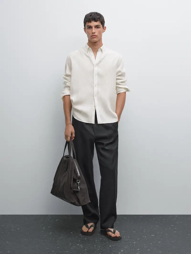 Camicia Regular Fit Gessata - Bianco - - Massimo Dutti - Maschile