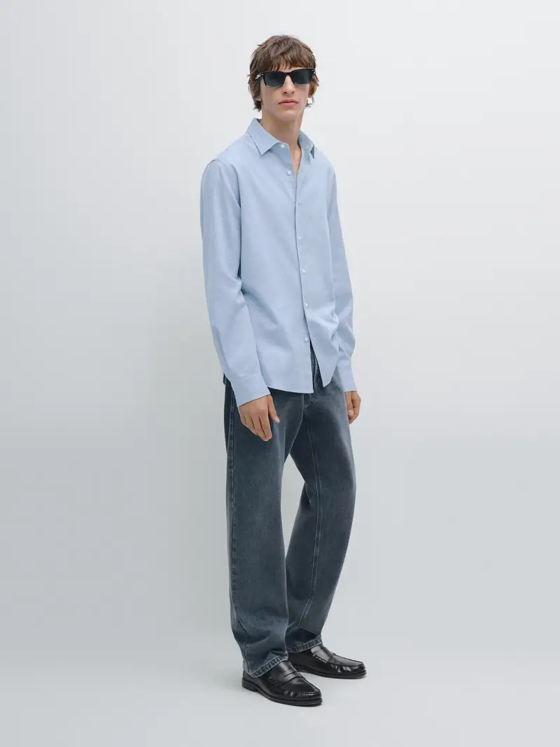 Camicia Regular Fit In Twill - Azzurro - - Massimo Dutti - Maschile