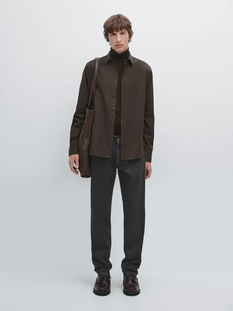 Camicia Regular Fit In Twill - Marrone - - Massimo Dutti - Maschile