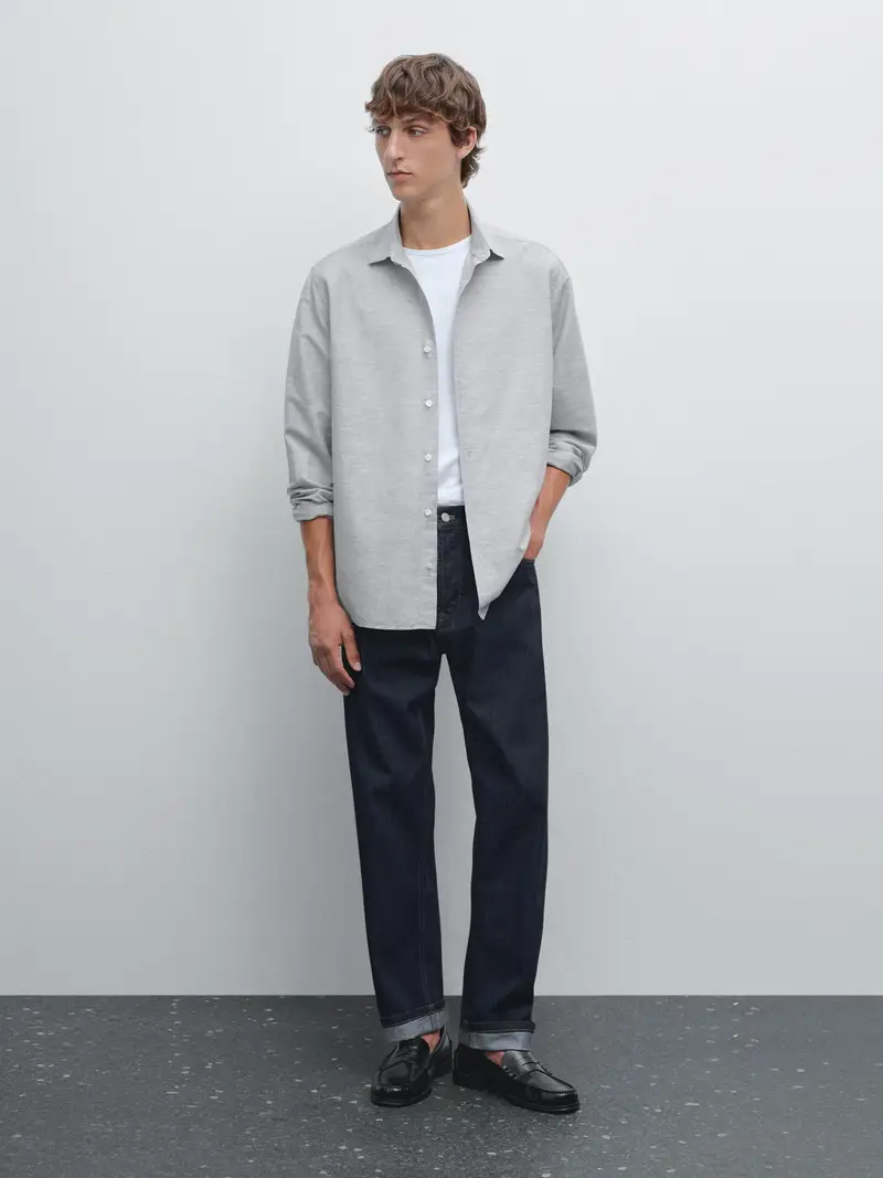 Camicia Regular Fit Jaspé - Azzurro Medio - - Massimo Dutti - Maschile