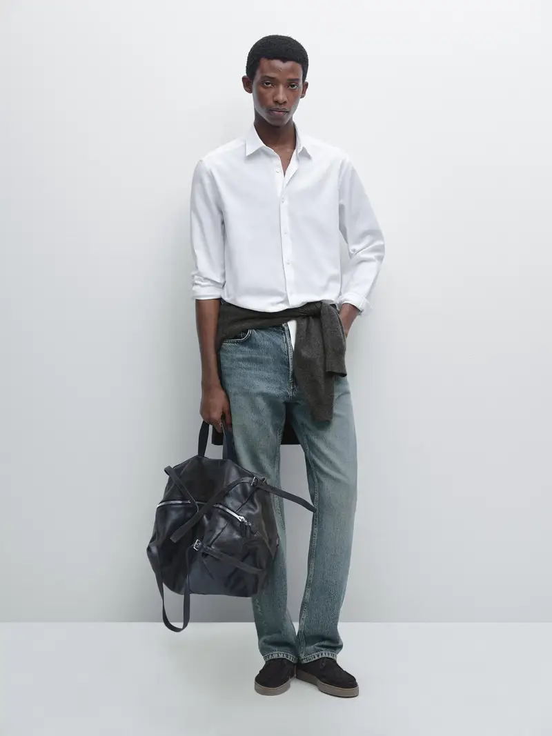 Camicia Regular Fit Strutturata - Bianco - - Massimo Dutti - Maschile