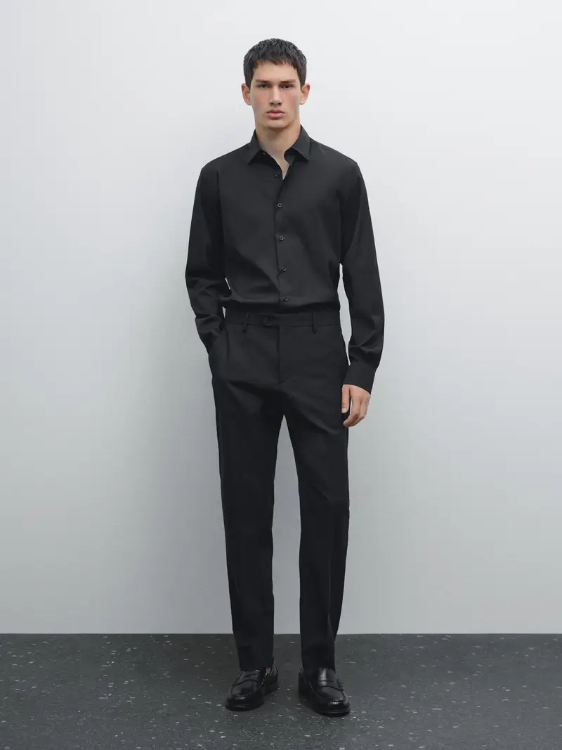 Camicia Slim Fit Stretch - Nero - - Massimo Dutti - Maschile