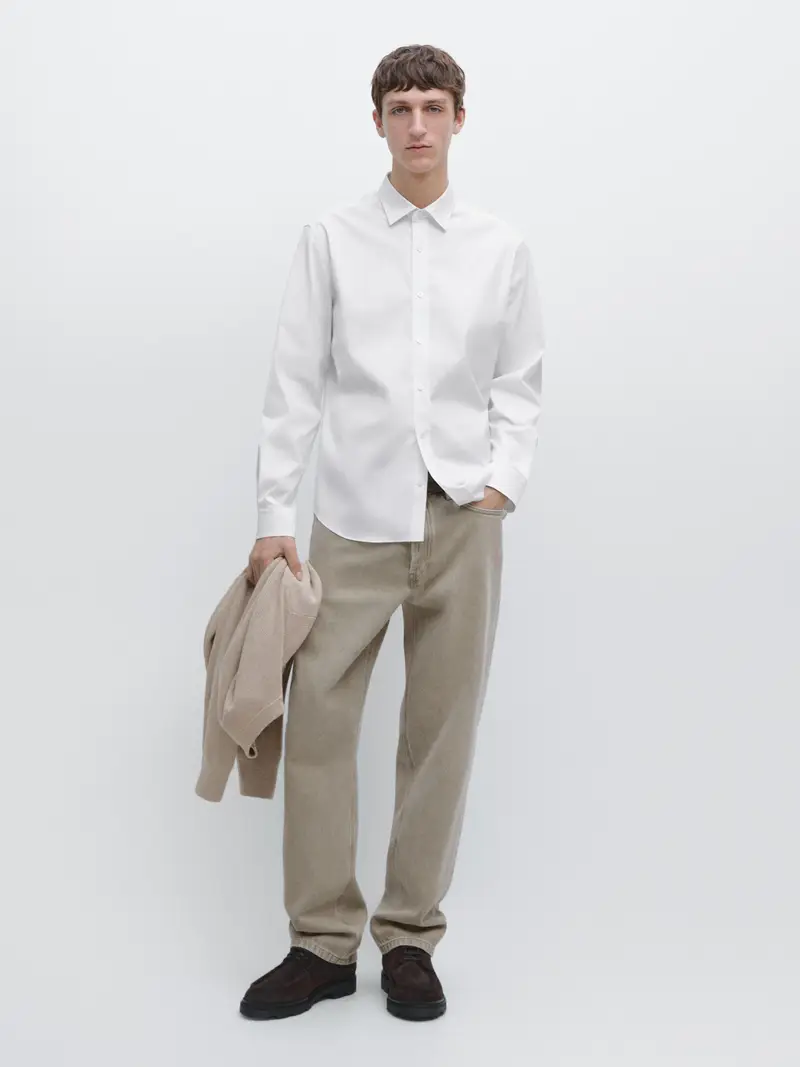 Camicia Stretch Misto Cotone - Bianco - - Massimo Dutti - Maschile