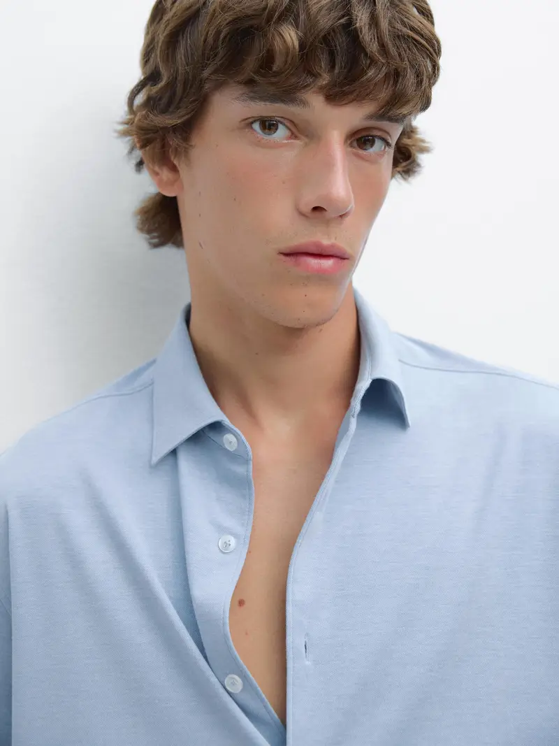 Camicia Stretch Slim Fit - Blu Celeste - - Massimo Dutti - Maschile