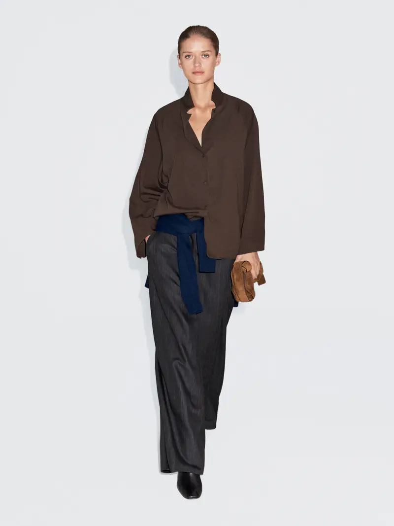 Camicia Testurizzata Con Maniche Raglan - Marrone - - Massimo Dutti - Femminile