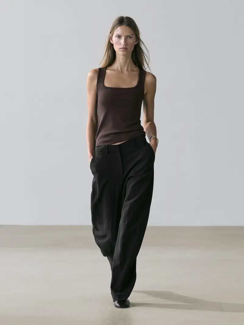 Canotta Con Scollo Quadrato - Marrone - - Massimo Dutti - Femminile