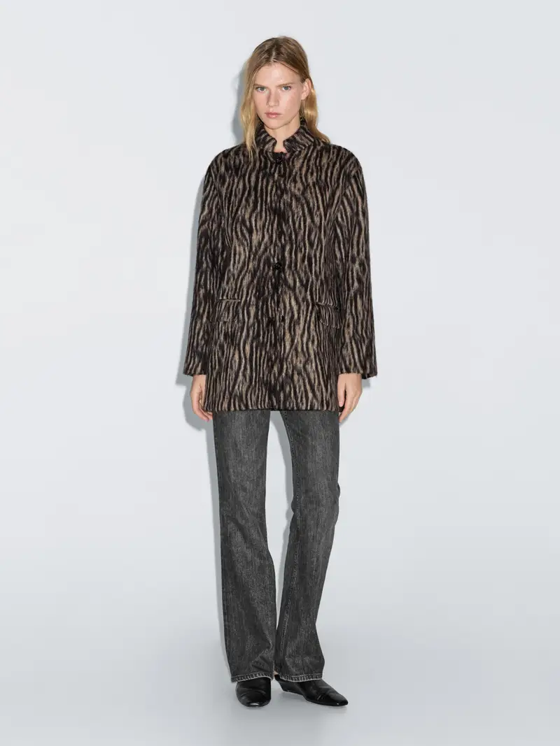 Cappotto Con Stampa Animalier In Misto Lana - Marrone - - Massimo Dutti - Femminile