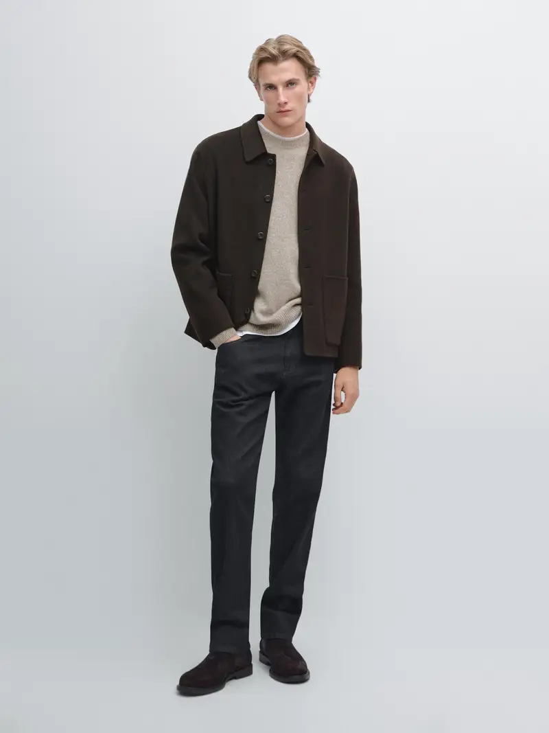 Cappotto Corto 100% Cashmere - Cioccolato - - Massimo Dutti - Maschile