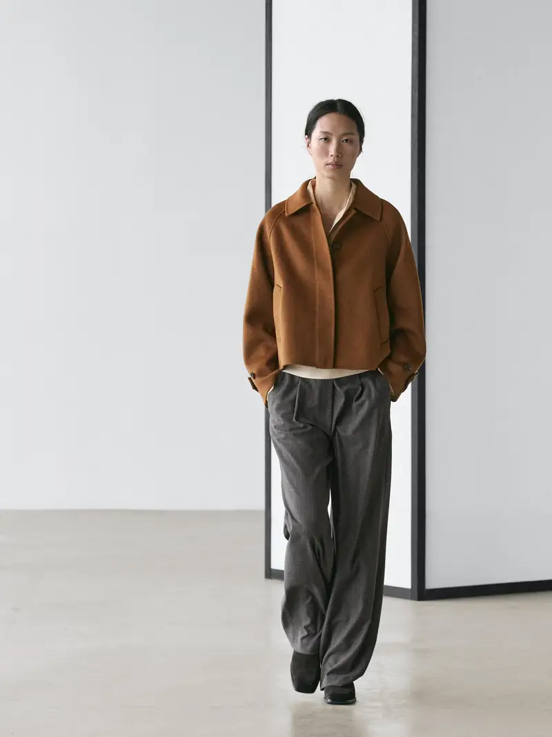 Cappotto Corto Con Maniche Raglan In Misto Lana - Caramello - - Massimo Dutti - Femminile