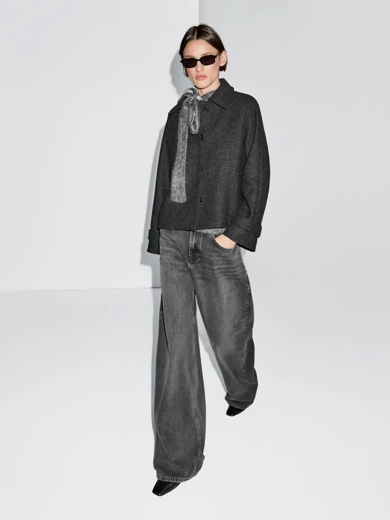 Cappotto Corto Maniche Raglan Misto Lana - Grigio - - Massimo Dutti - Femminile