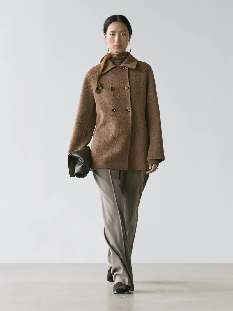 Cappotto Doppiopetto In Misto Lana - Marrone Topo - - Massimo Dutti - Femminile