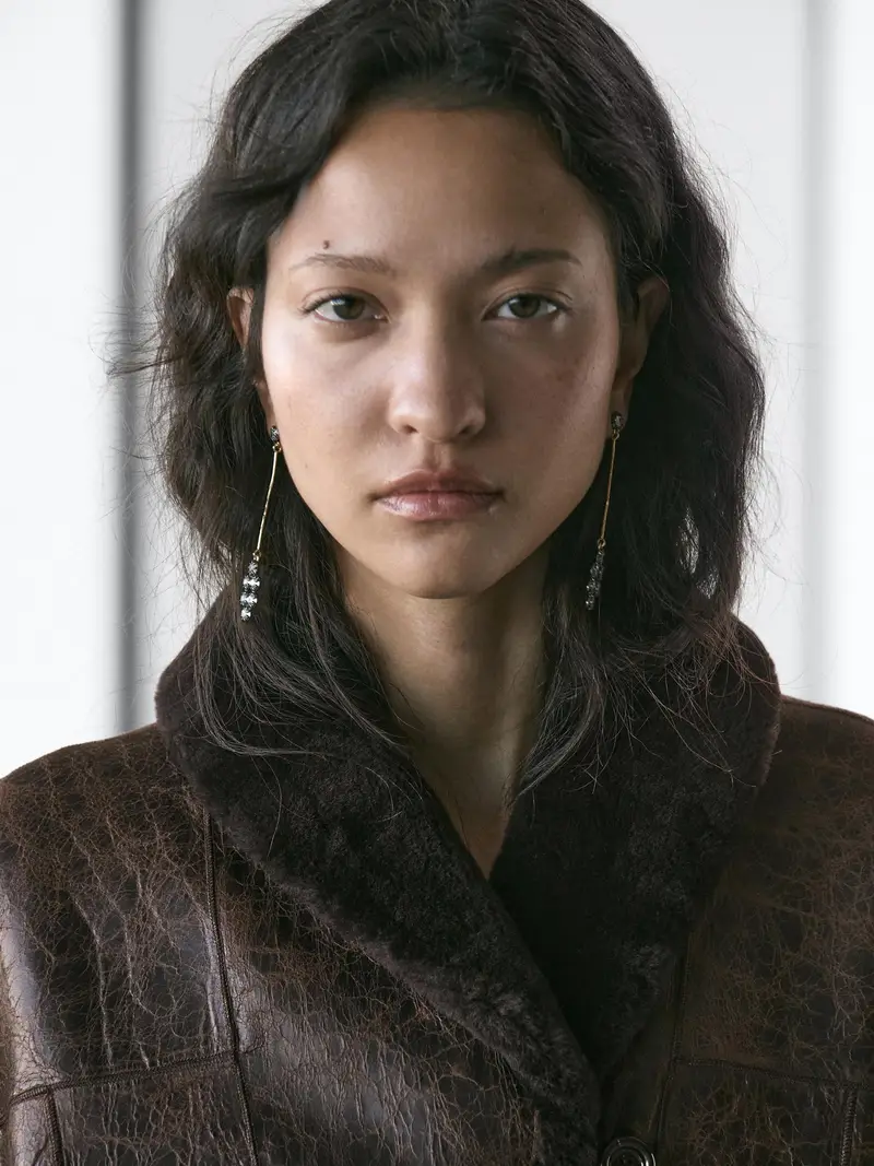 Cappotto In Montone Con Pelle Dalla Finitura Craquelé - Marrone - - Massimo Dutti - Femminile