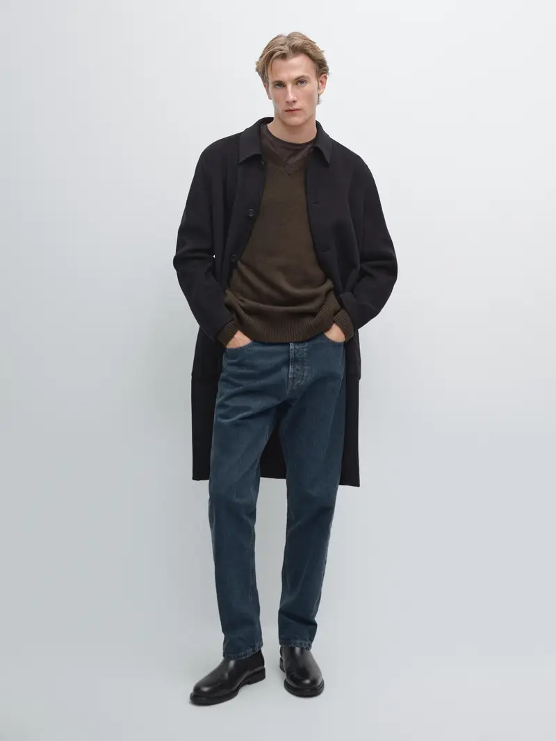 Cappotto Lungo 100% Cashmere - Blu Marino - - Massimo Dutti - Maschile
