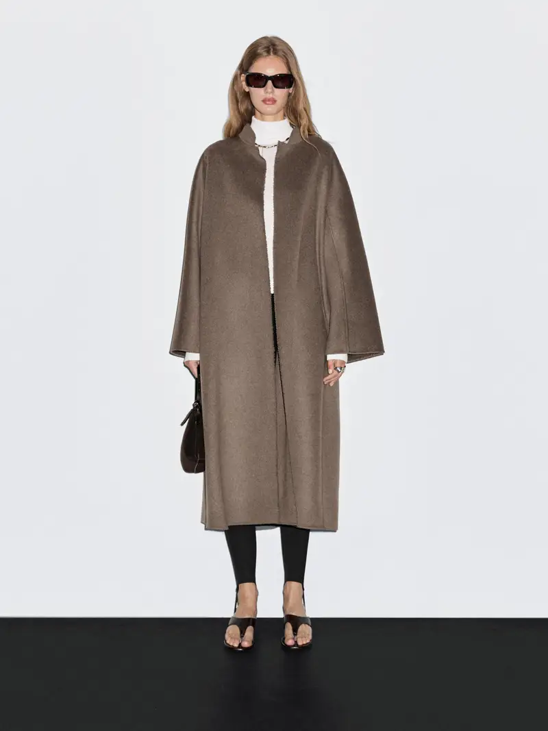 Cappotto Lungo Aperto In Misto Lana - Marrone - - Massimo Dutti - Femminile