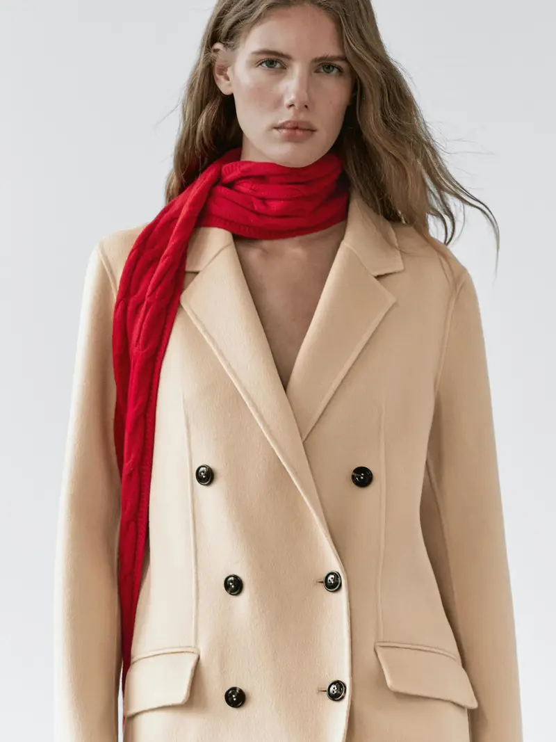 Cappotto Lungo Doppiopetto In Misto Lana - Giallo - - Massimo Dutti - Femminile