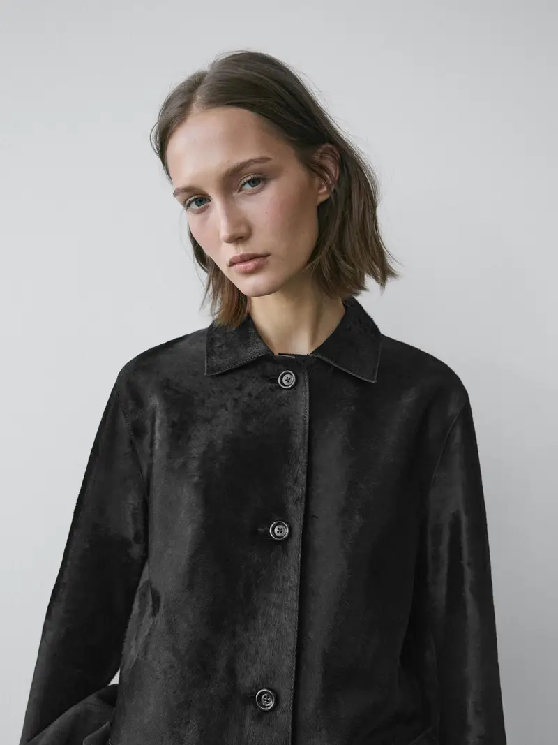 Cappotto Lungo In Pelle Con Pelliccia - Nero - - Massimo Dutti - Femminile