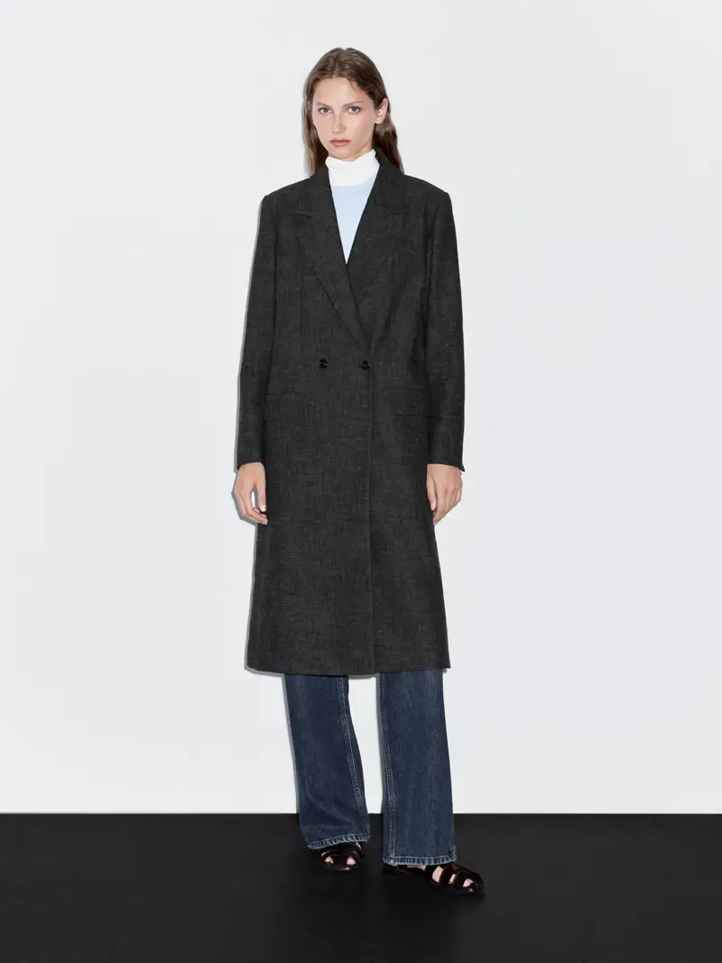 Cappotto Lungo Spigato - Grigio Scuro - - Massimo Dutti - Femminile