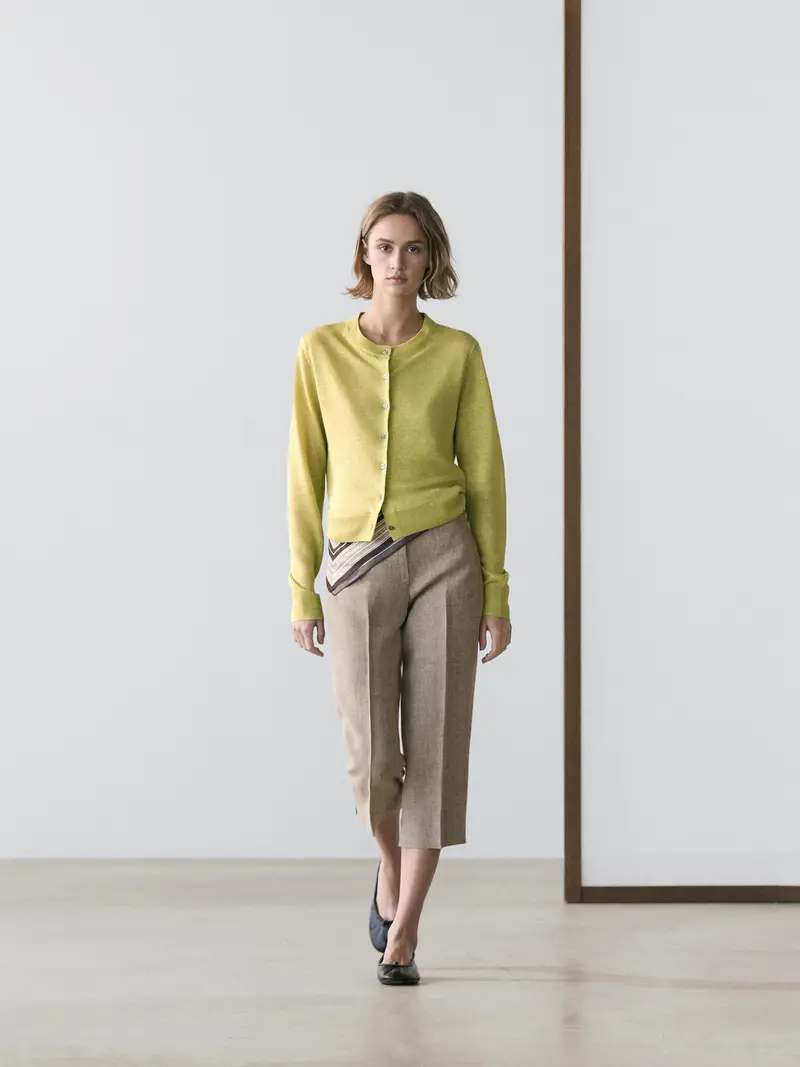 Cardigan Corto In Lino - Verde Lime - - Massimo Dutti - Femminile