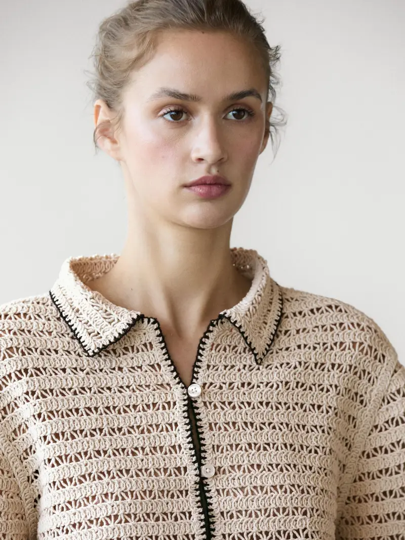 Cardigan Corto In Maglia Crochet - Beige - - Massimo Dutti - Femminile