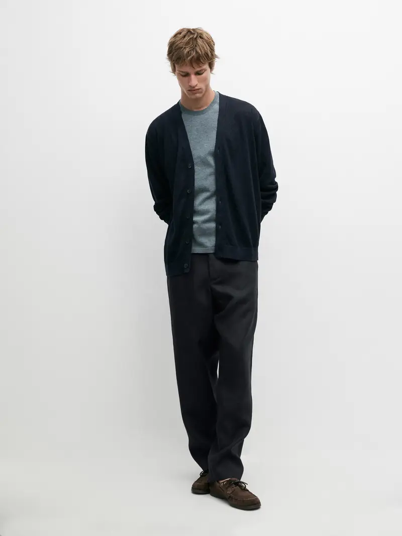 Cardigan In Lino Con Bottoni - Blu Marino - - Massimo Dutti - Maschile