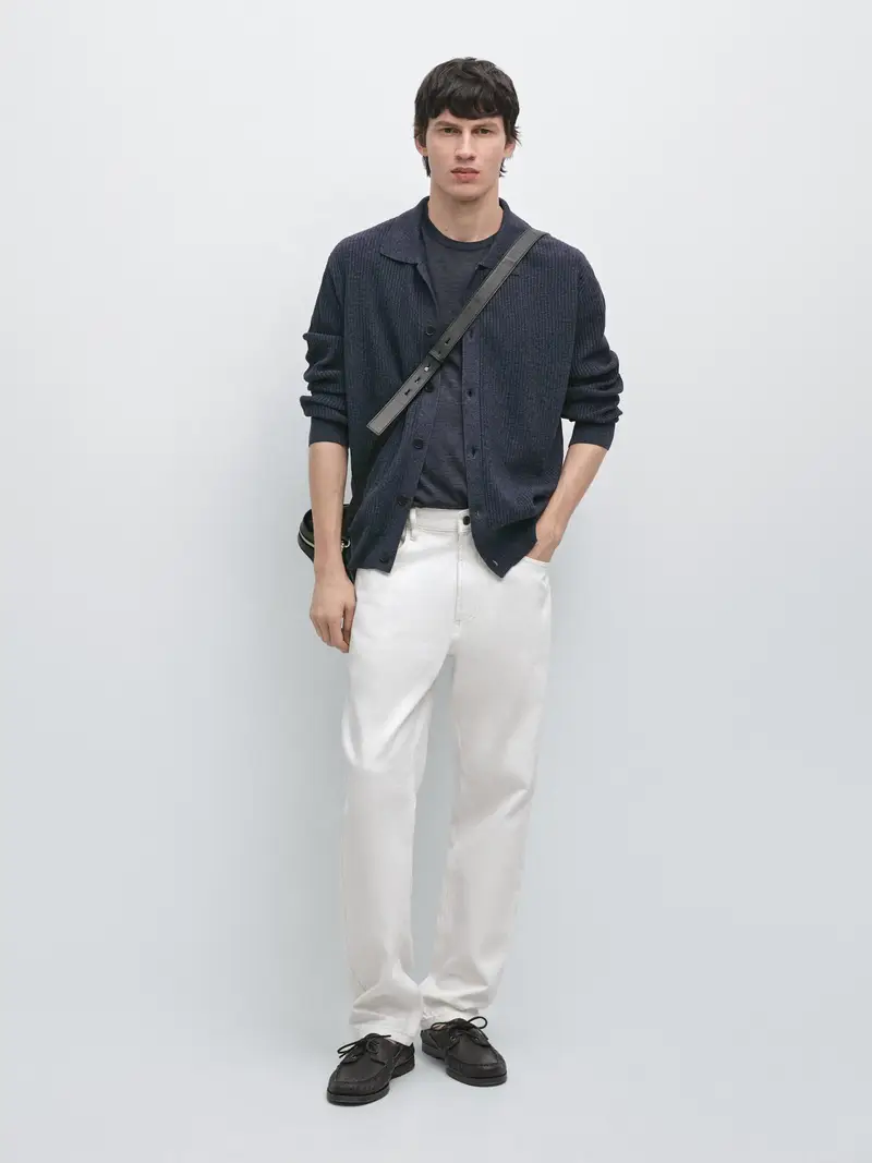 Cardigan In Maglia A Costine Con Bottoni - Indigo - - Massimo Dutti - Maschile