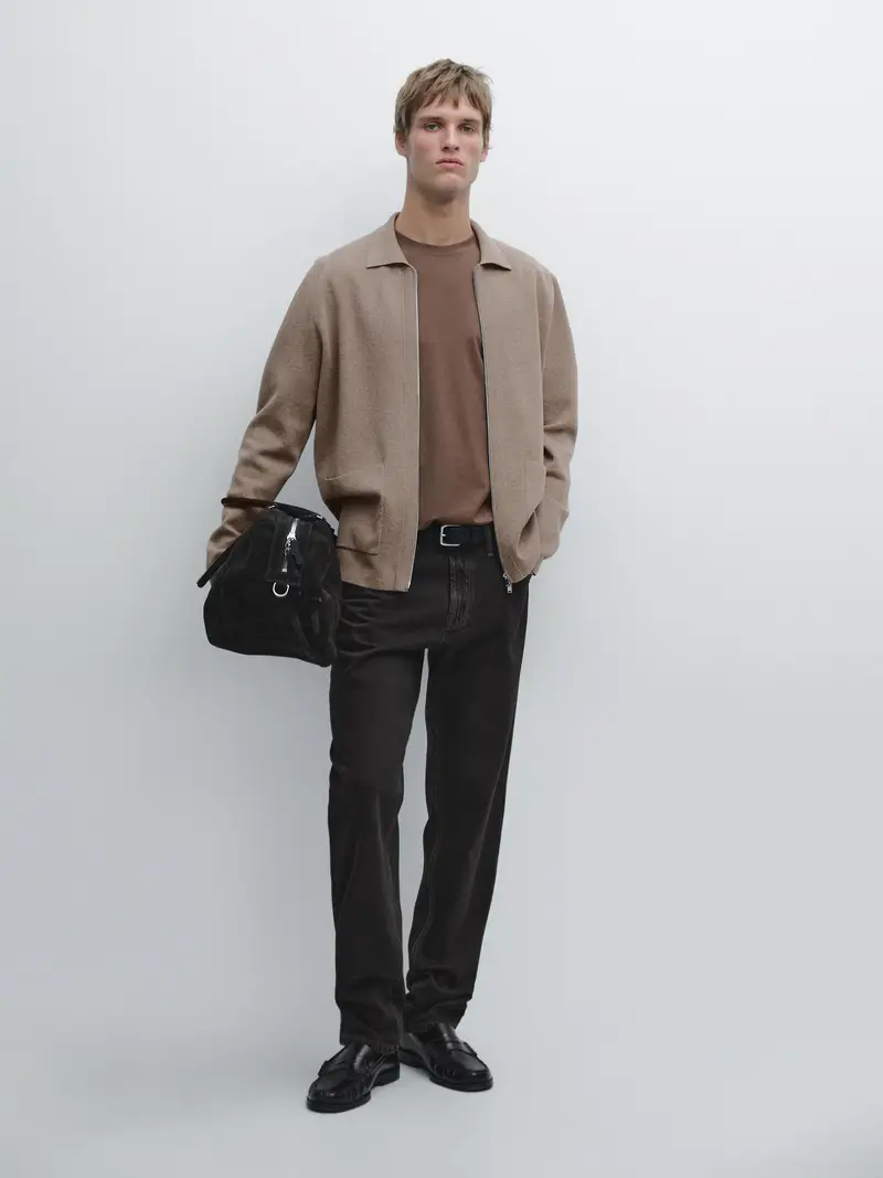 Cardigan In Maglia Con Cerniera E Tasche In Cotone E Lana - Visone - - Massimo Dutti - Maschile