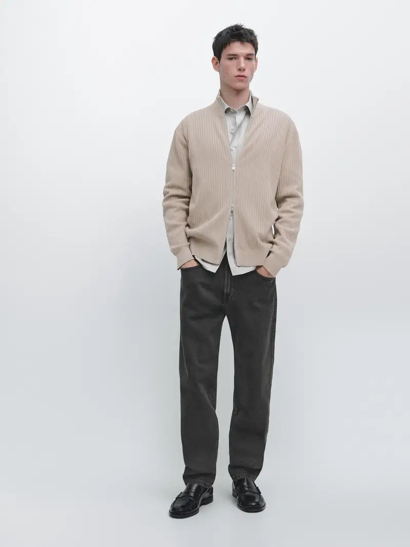 Cardigan In Maglia Di Cotone Con Cerniera - Visone - - Massimo Dutti - Maschile