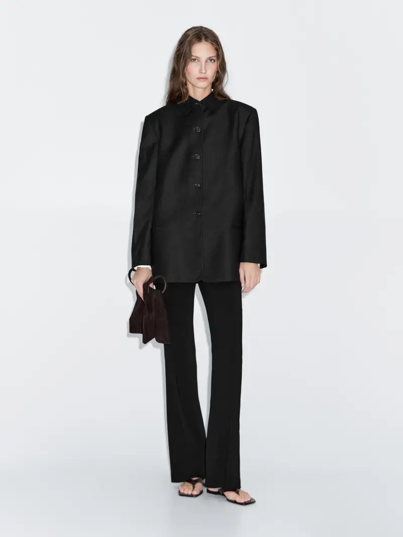 Contrast Collar Short Coat - Grigio Scuro - (It 46) - Massimo Dutti - Femminile