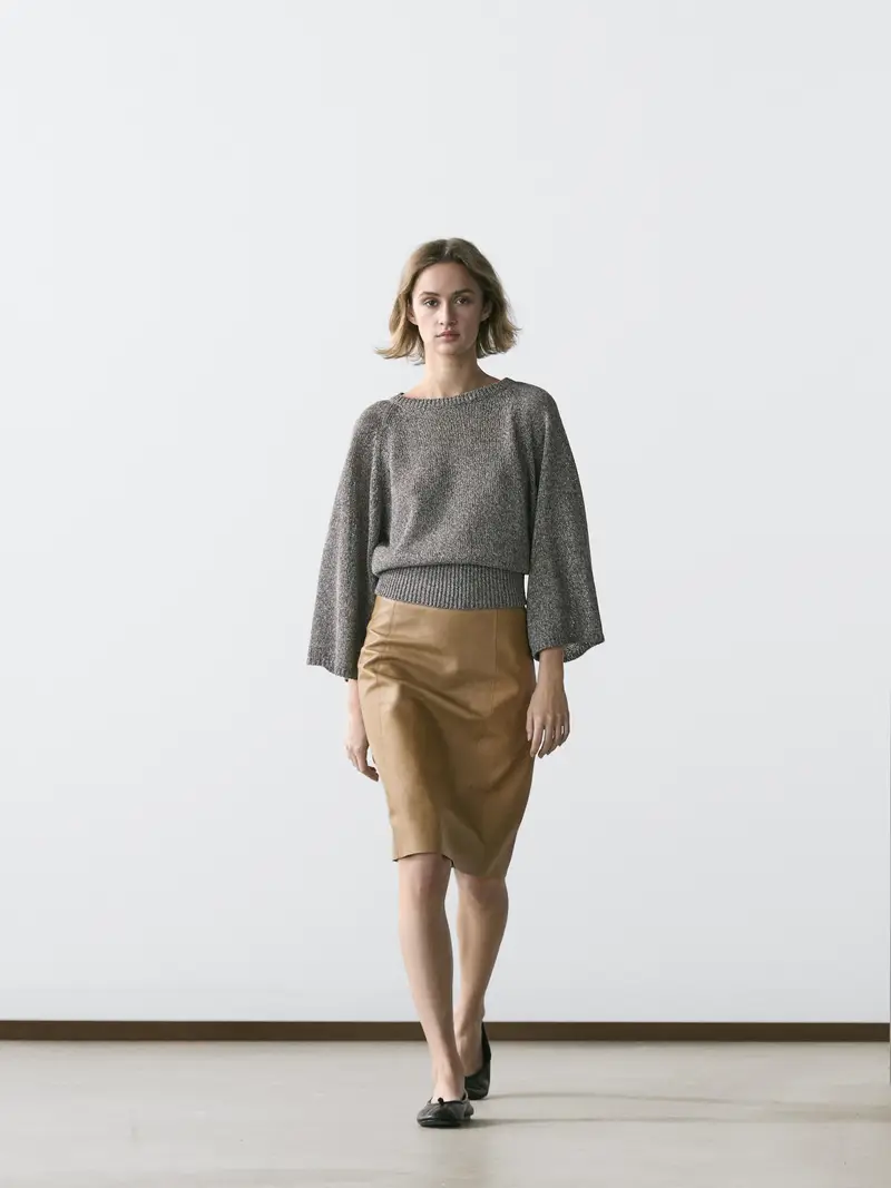 Cotton Blend Knit Jumper - Grigio Medio - - Massimo Dutti - Femminile