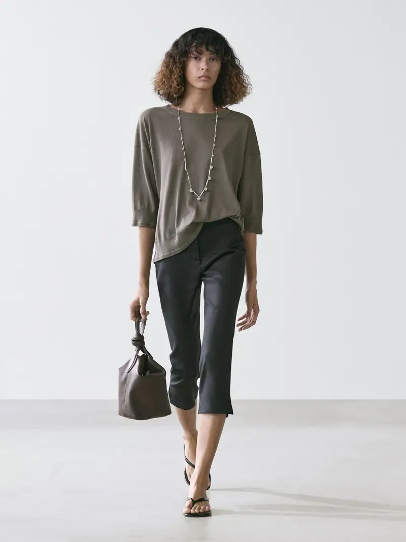 Cotton Blend Knit Jumper - Marrone Topo - - Massimo Dutti - Femminile