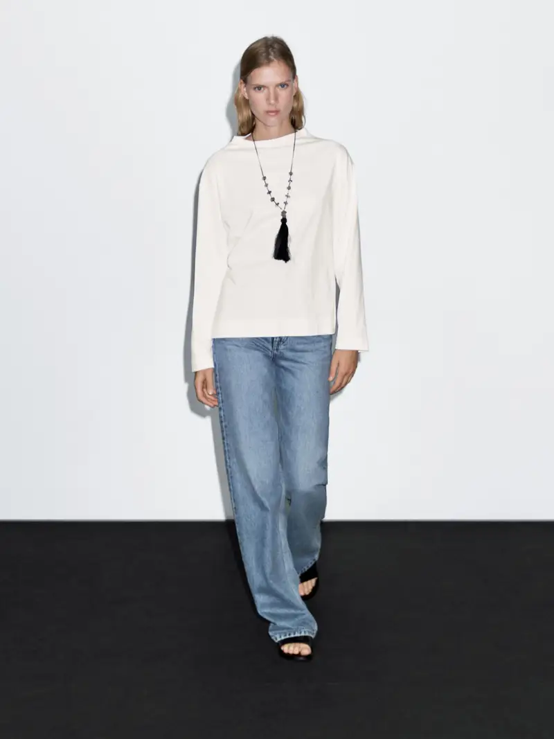 Felpa A Maniche Lunghe In Cotone - Bianco - - Massimo Dutti - Femminile