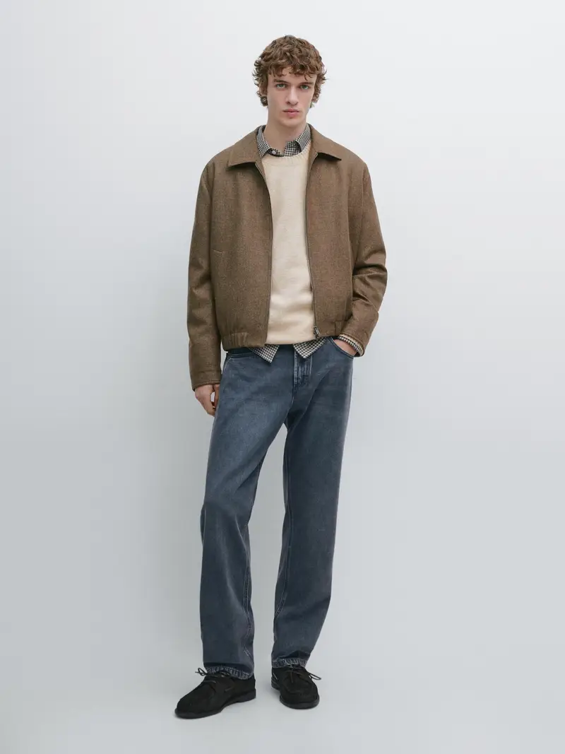 Giacca Bomber Cerniera 100% Lana - Verde Vigoré - - Massimo Dutti - Maschile VERDE VIGORÉ