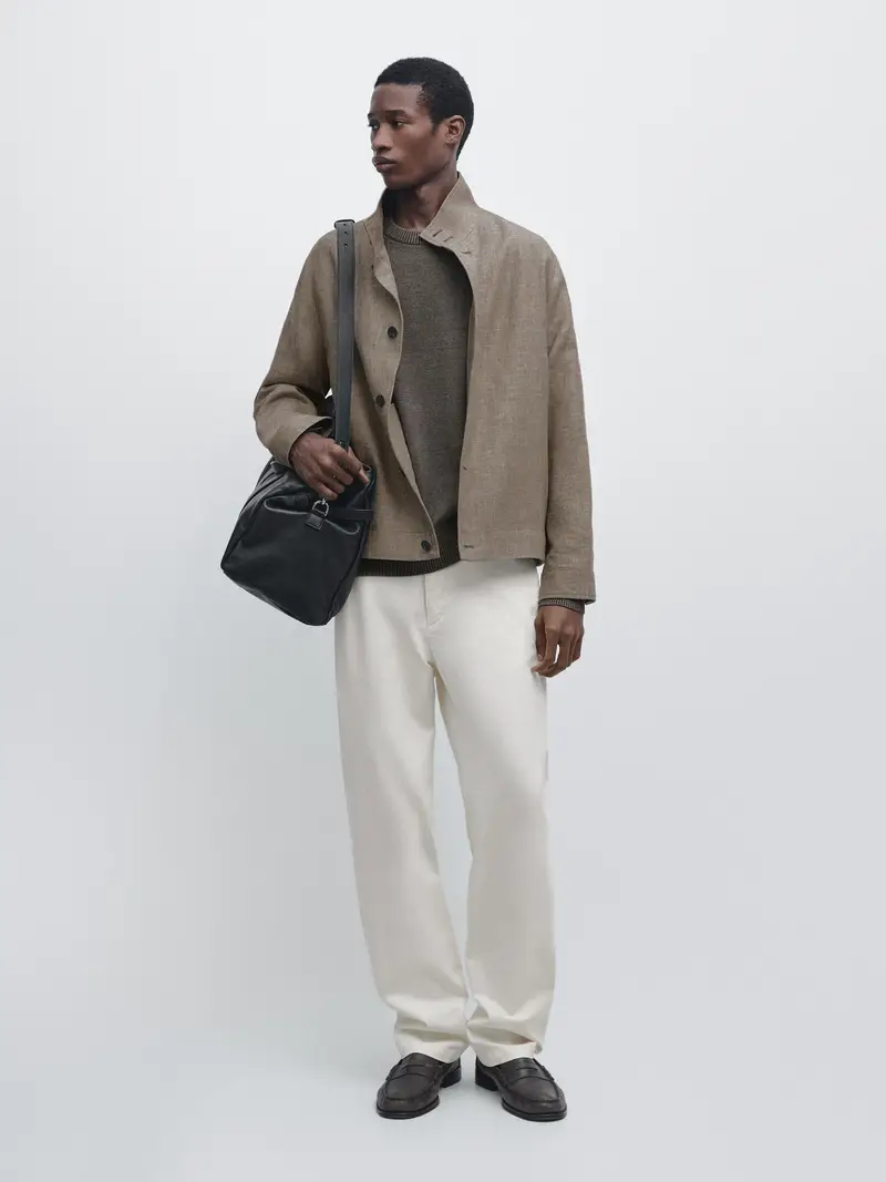 Giacca Camicia Bomber Misto Lino - Beige Vigoré - - Massimo Dutti - Maschile BEIGE VIGORÉ