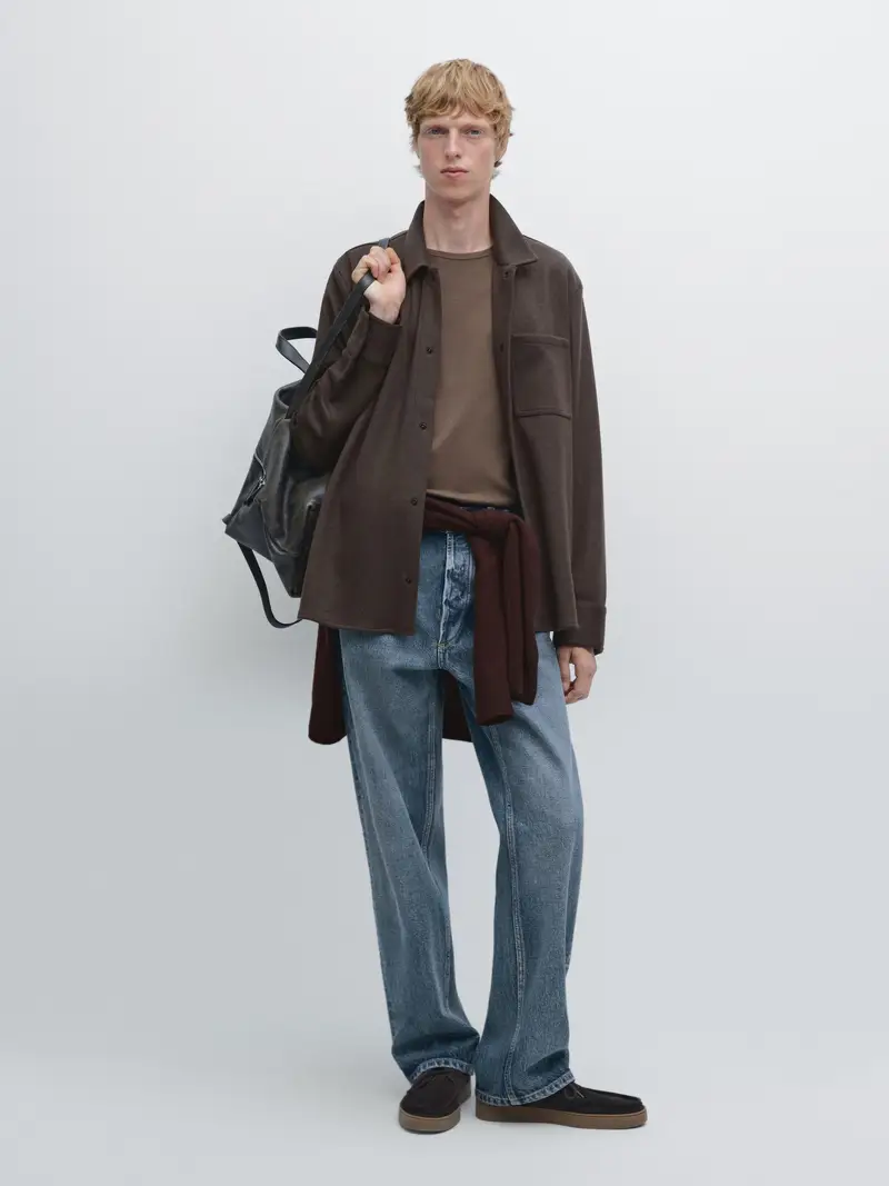 Giacca Camicia Con Bottoni Automatici E Tasca - Marrone - - Massimo Dutti - Maschile