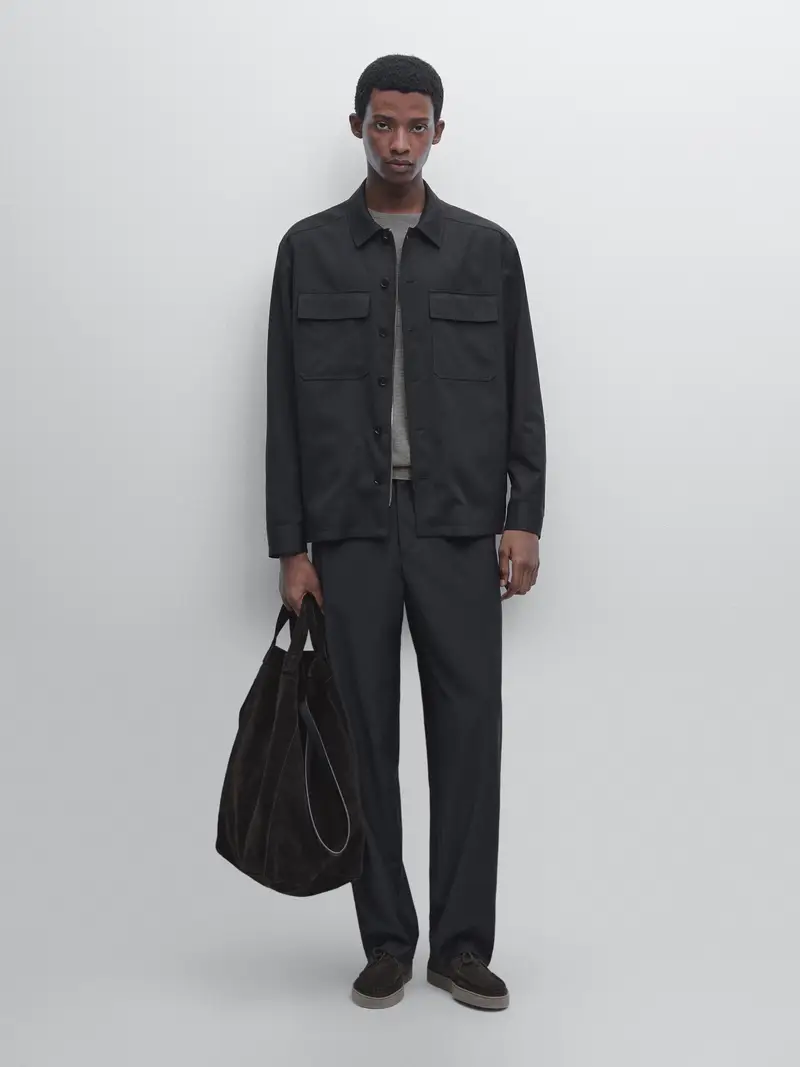 Giacca Camicia Con Cerniera In Misto Lana Fredda - Blu Marino - - Massimo Dutti - Maschile