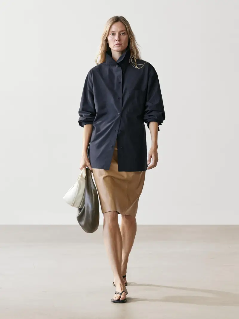 Giacca Camicia Con Tasca In Misto Cotone - Azzurro Profondo - - Massimo Dutti - Femminile