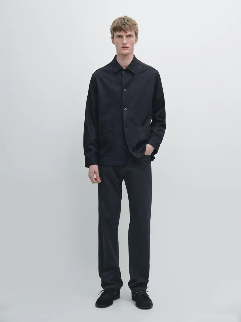 Giacca Camicia Con Tasche 100% Lana - Blu Marino - - Massimo Dutti - Maschile