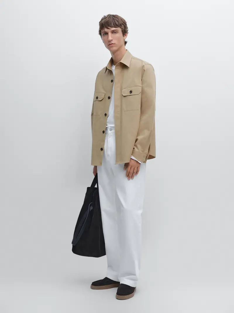 Giacca Camicia Con Tasche In Misto Cotone - Beige - - Massimo Dutti - Maschile