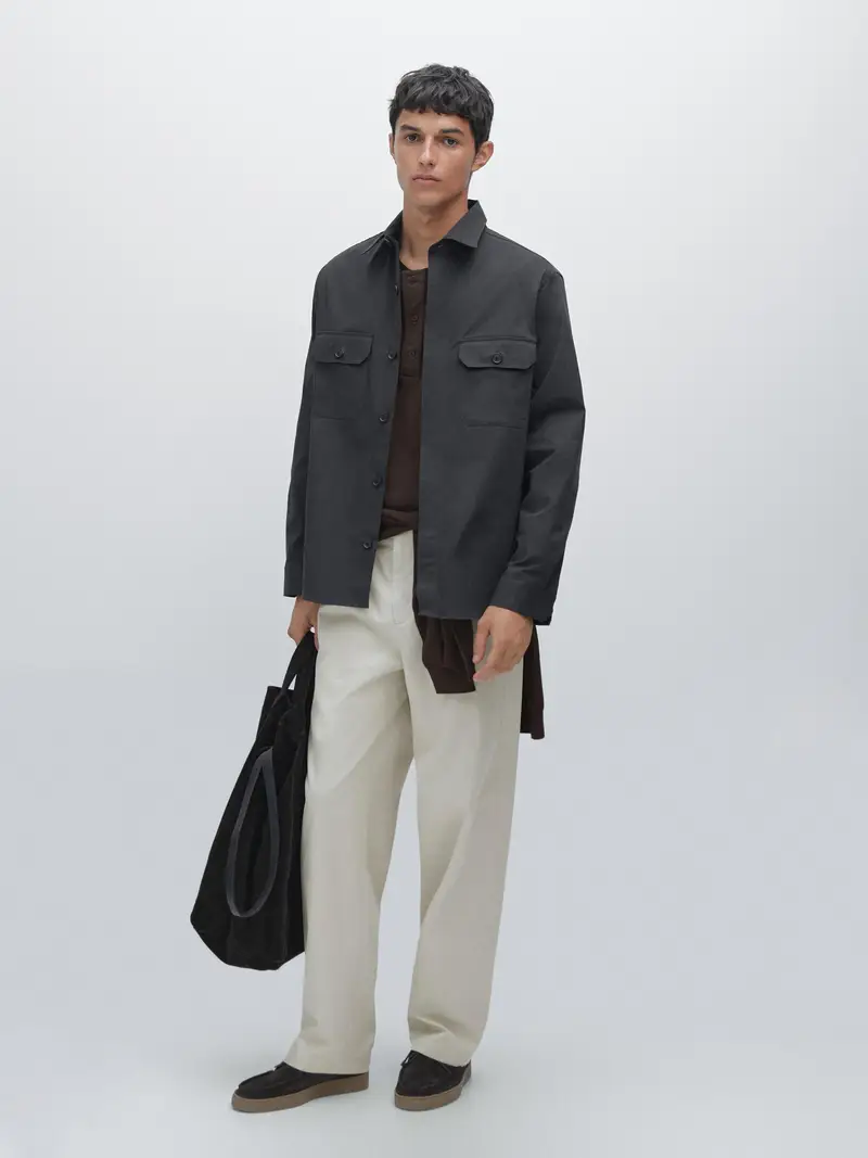 Giacca Camicia Con Tasche In Misto Cotone - Blu Marino - - Massimo Dutti - Maschile