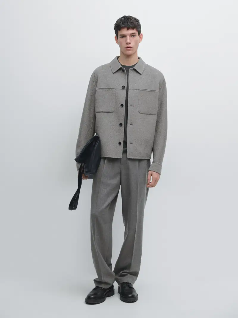 Giacca Camicia Con Tasche In Misto Lana - Grigio Chiaro - - Massimo Dutti - Maschile